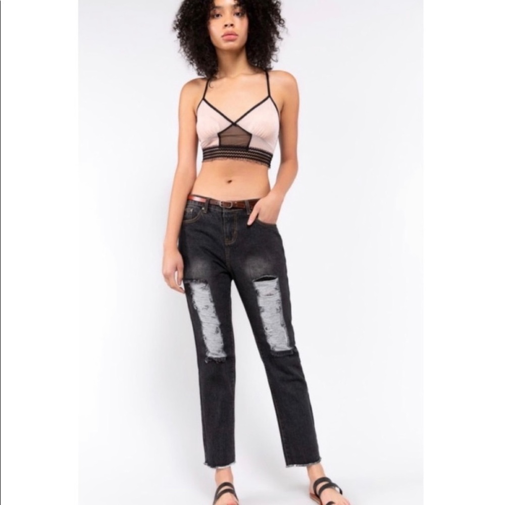 New! POL Black Denim Jeans Distressed w/ Mesh inside - Picture 7 of 13